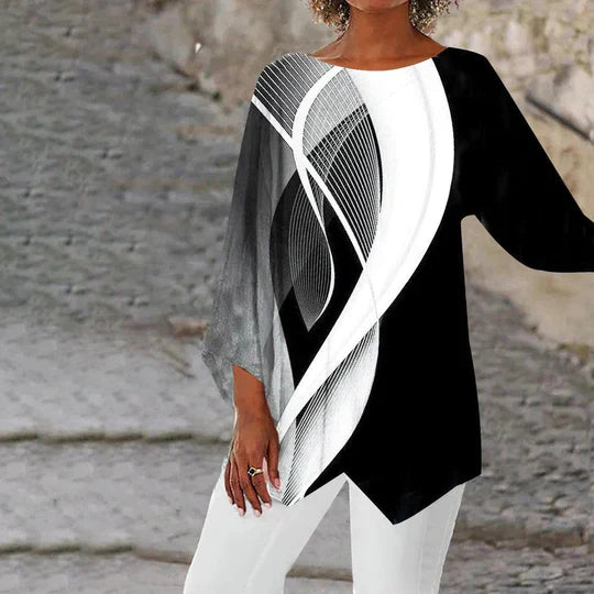 Stylish Printed Tunic with Long Sleeves - Olytrend