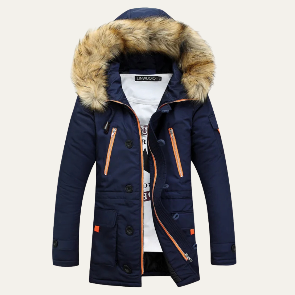 Waterproof Men's Hooded Parka with Faux Fur Trim - Nocini