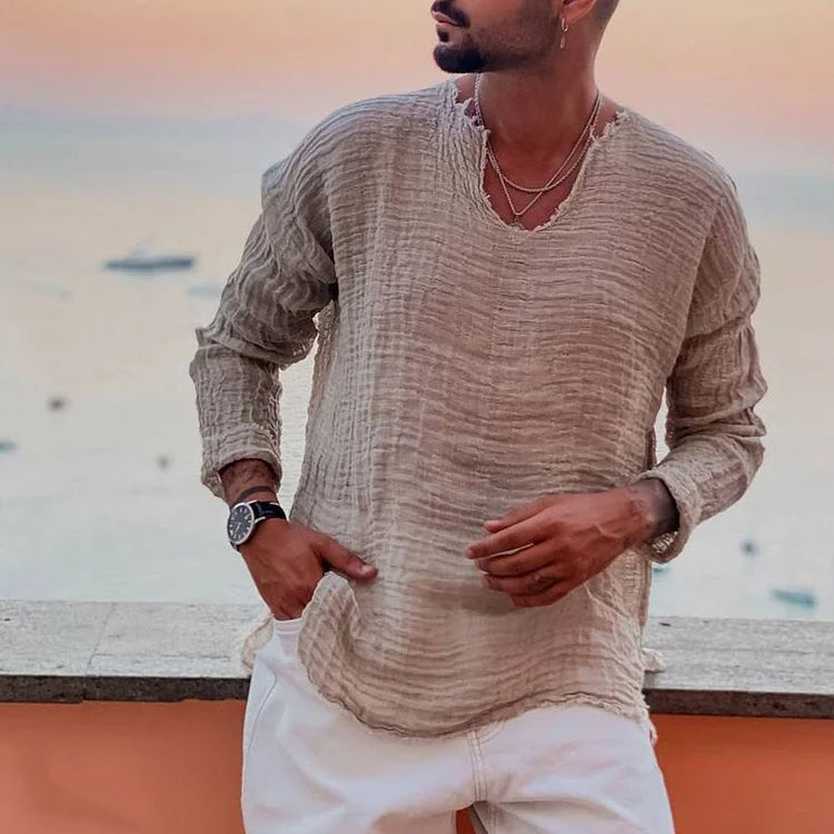 Casual V-Neck Men's Long Sleeve Shirt