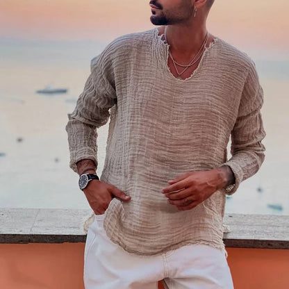 Casual V-Neck Men's Long Sleeve Shirt