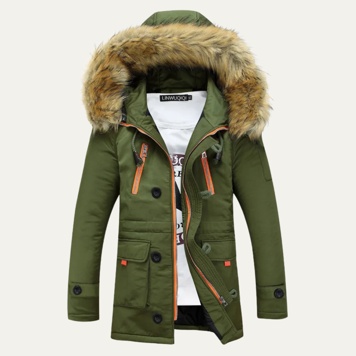 Waterproof Men's Hooded Parka with Faux Fur Trim
