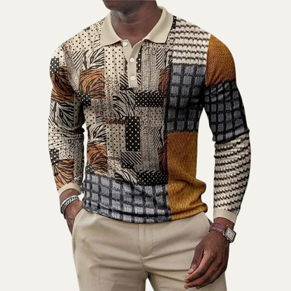 Classic Men's Patchwork Polo Neck Sweater