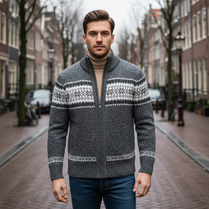 Warm Mens Nordic Pattern Crew Neck Sweater
