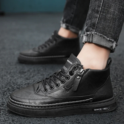 Comfortable Mens Leather High Top Zip Boots