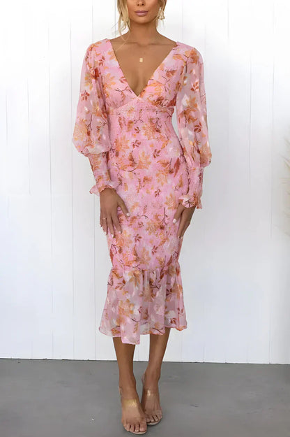 Elegant Flower Print Party Dress