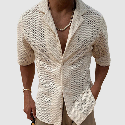 Men's Casual Short Sleeve Shirt with Zig Zag Print