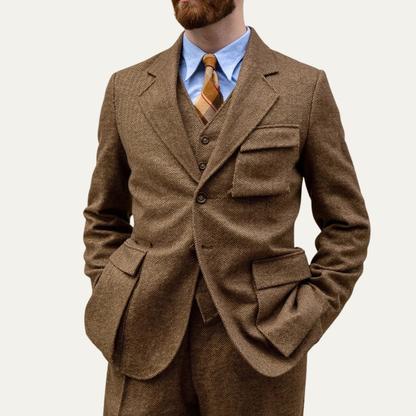 Classic 3 Piece Tweed Suit for Men