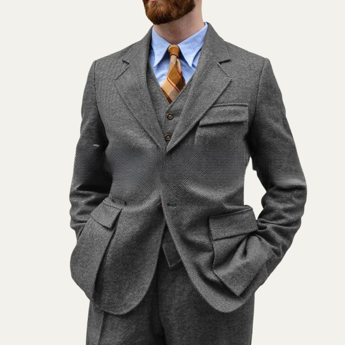 Classic Mens 3 Piece Wool Suit - Blazer, Vest & Pants