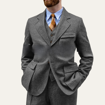 Classic Mens 3 Piece Wool Suit - Blazer, Vest & Pants