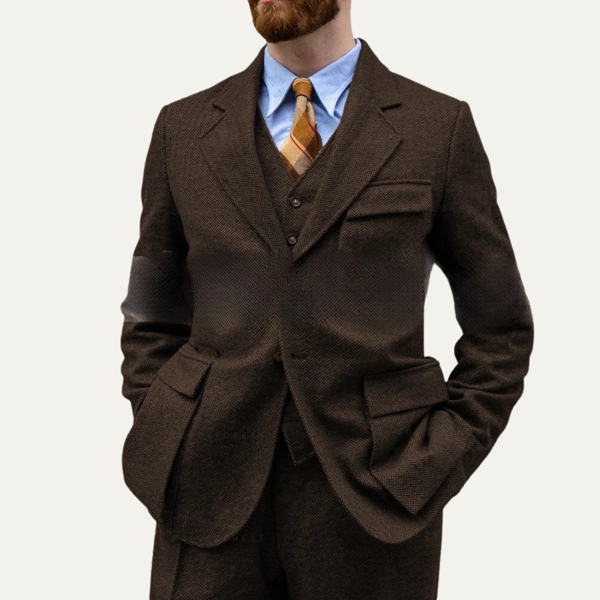 Classic Mens 3 Piece Wool Suit - Blazer, Vest & Pants