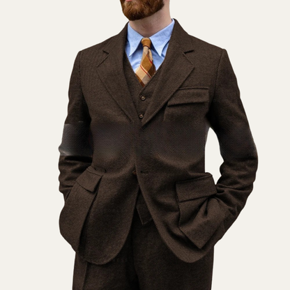 Classic Mens 3 Piece Wool Suit - Blazer, Vest & Pants