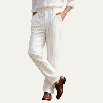 Slim Fit White Stripe Dress Pants for Men