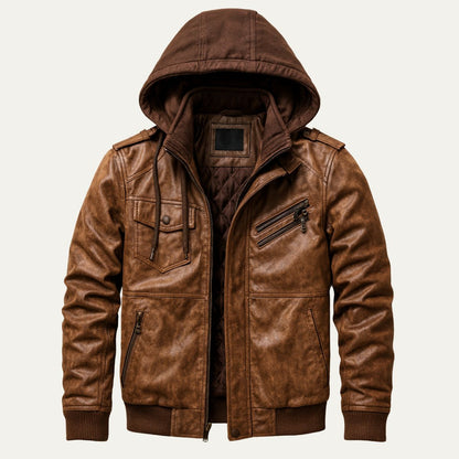 Men's Classic Faux Leather Bomber Jacket - Nocini