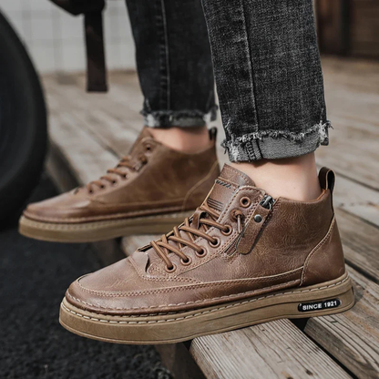 Comfortable Mens Leather High Top Zip Boots