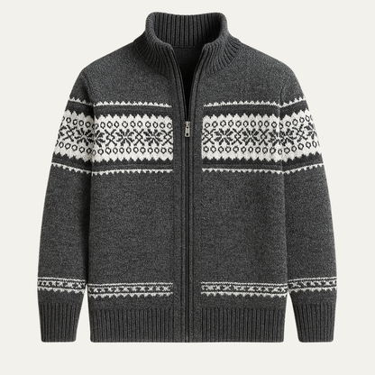 Warm Mens Nordic Pattern Crew Neck Sweater - Nocini