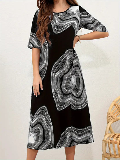 Casual Fit Abstract Print Midi Dress for Women