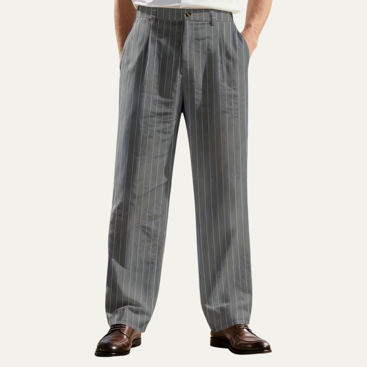 Slim Fit White Stripe Dress Pants for Men