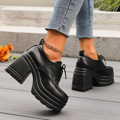 Comfortable Lace Up Block Heel Shoes