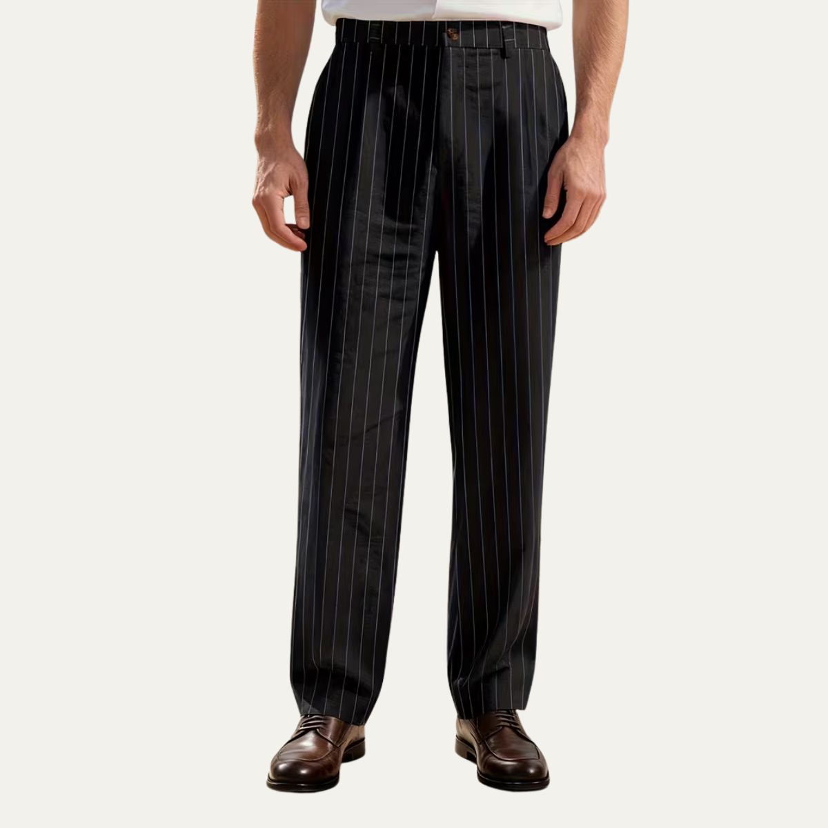 Slim Fit White Stripe Dress Pants for Men