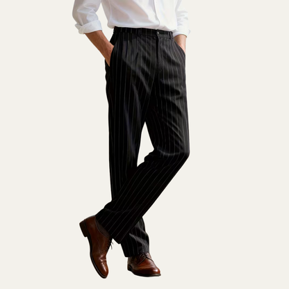 Slim Fit White Stripe Dress Pants for Men