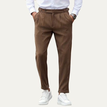Classic Men's Brown Pinstripe Dress Trousers