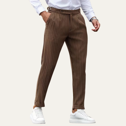 Classic Men's Brown Pinstripe Dress Trousers