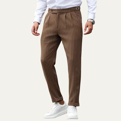 Classic Men's Brown Pinstripe Dress Trousers