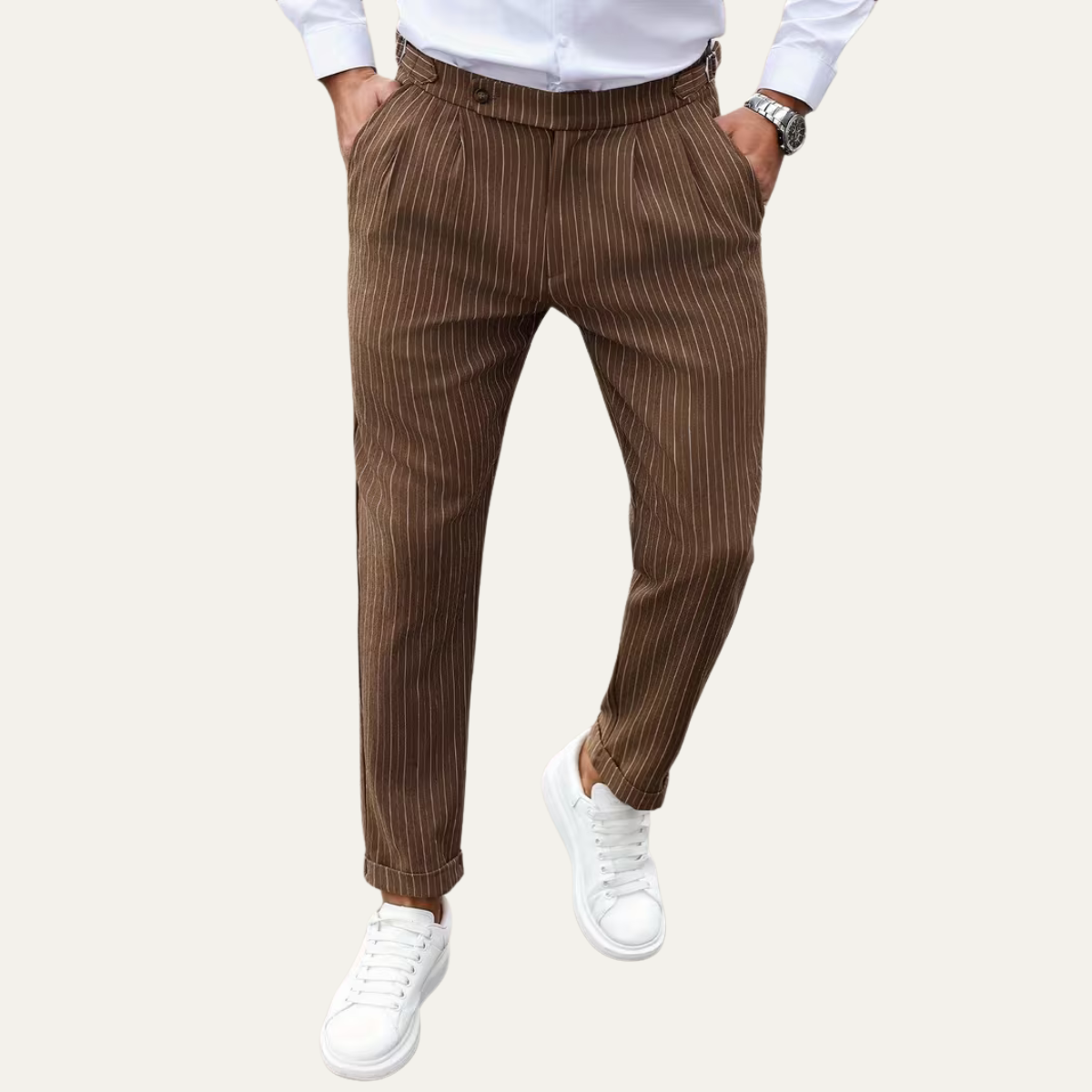Classic Men's Brown Pinstripe Dress Trousers