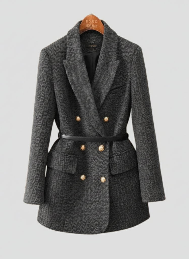 Elegant Ladies Tailored Jacket with Buckle Waist Coat