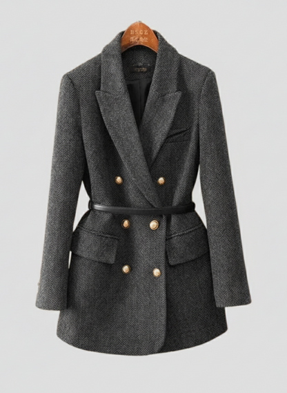 Classic Women's Tweed Jacket with Double Buttons
