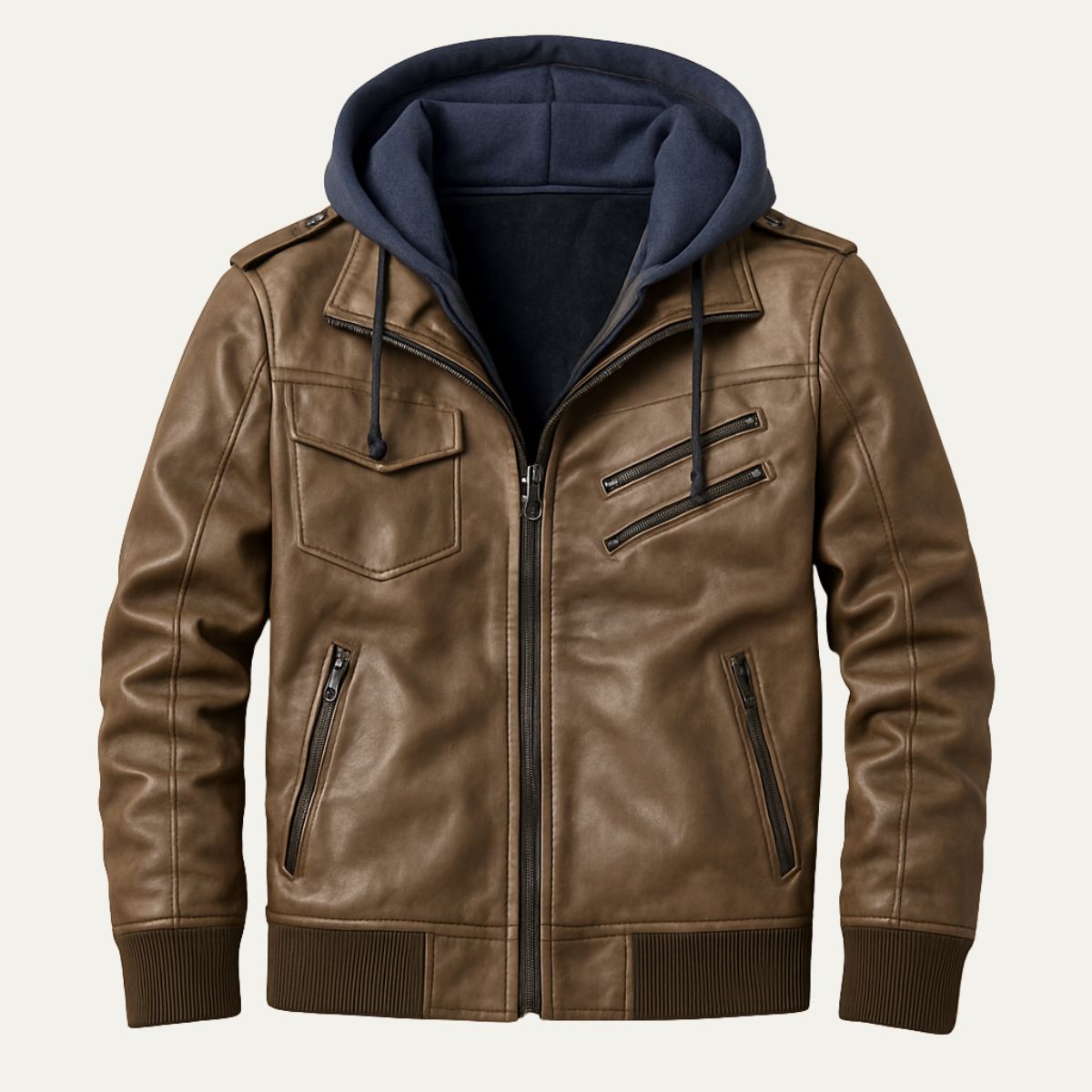 Men's Classic Faux Leather Bomber Jacket