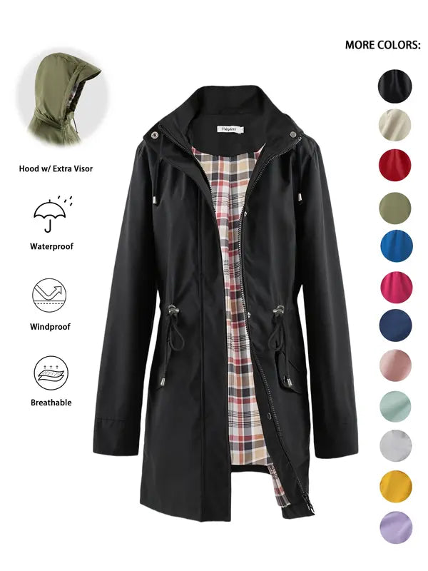 Relaxed Fit Hooded Water Resistant Trench Coat - Olytrend