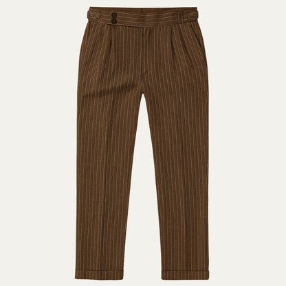 Classic Men's Brown Pinstripe Dress Trousers - Nocini