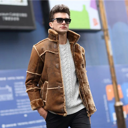 Luxury Men's Faux Suede Leather Winter Coat
