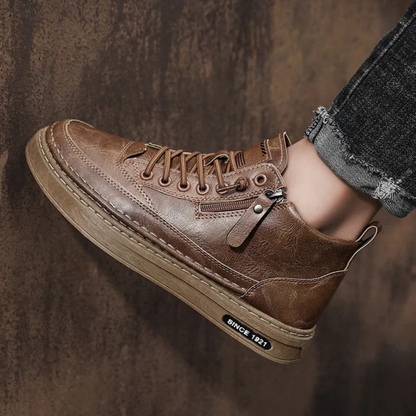 Comfortable Mens Leather High Top Zip Boots