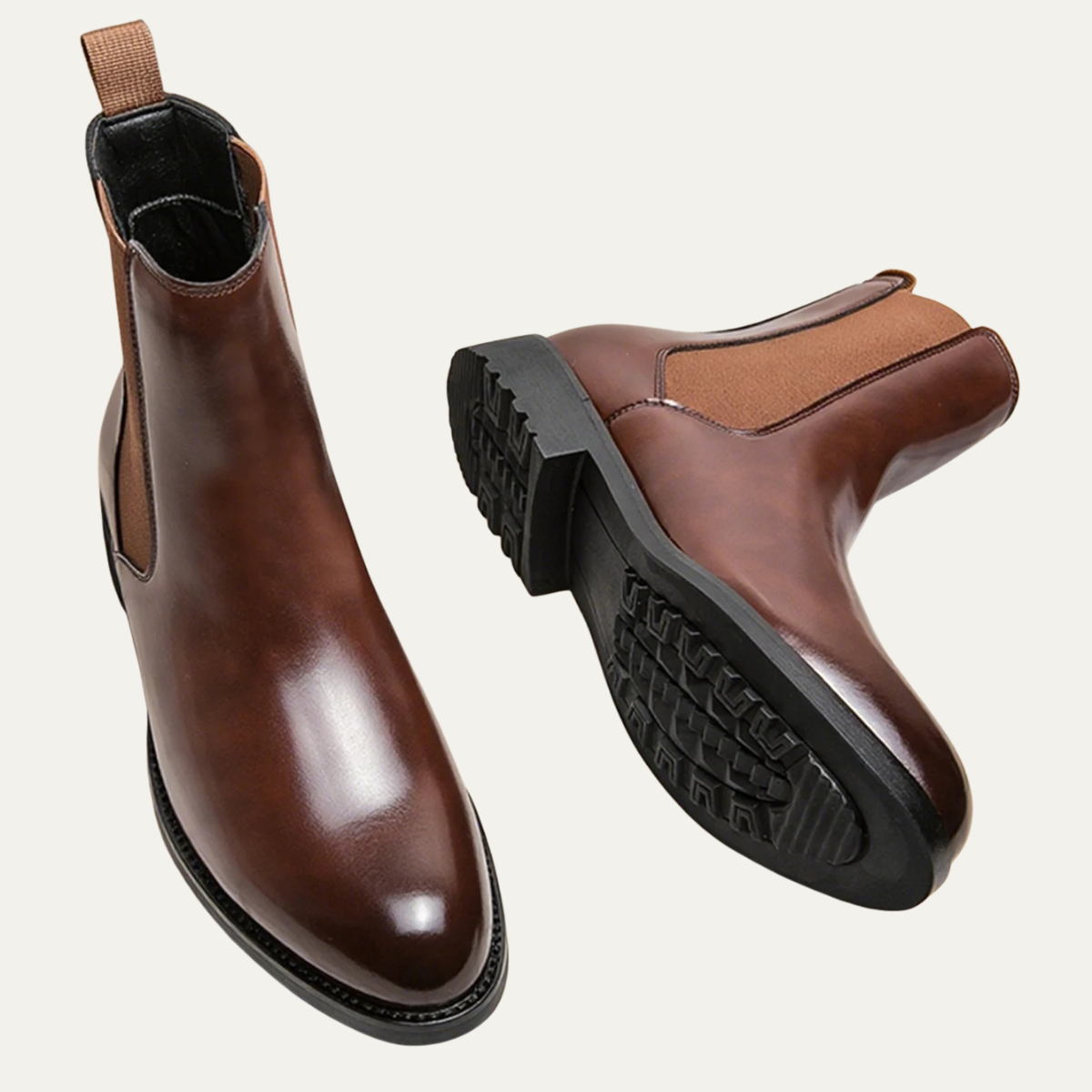 Men's Genuine Leather Slip On Ankle Boots with Stretch Sides
