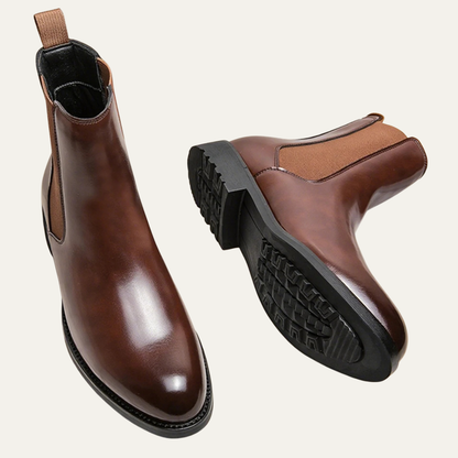 Men's Genuine Leather Slip On Ankle Boots with Stretch Sides