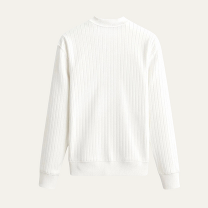 Classic White Textured Crew Neck Men's Sweater