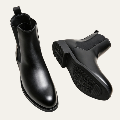 Men's Genuine Leather Slip On Ankle Boots with Stretch Sides - Nocini