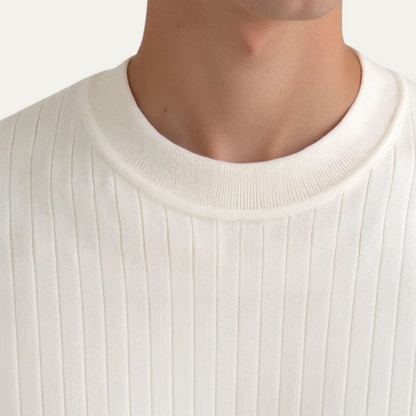 Classic White Textured Crew Neck Men's Sweater
