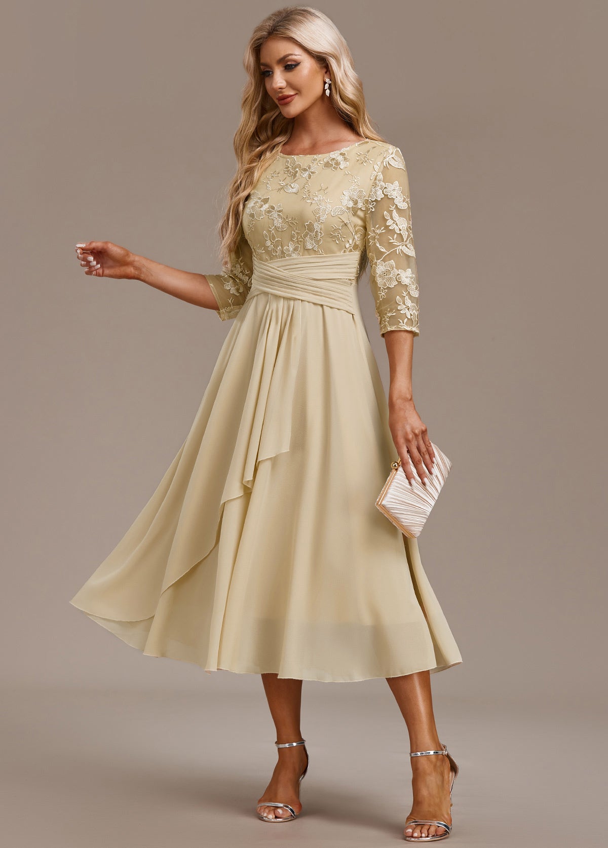 Elegant Floral Cap Sleeve Round Neck Dress - Olytrend