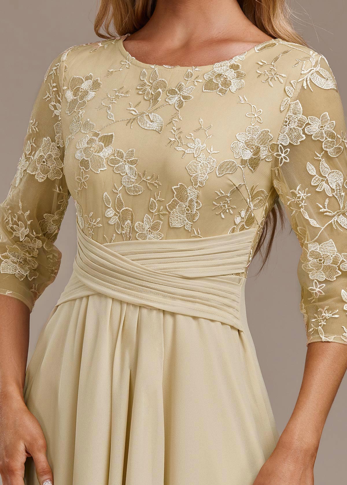 Elegant Floral Cap Sleeve Round Neck Dress
