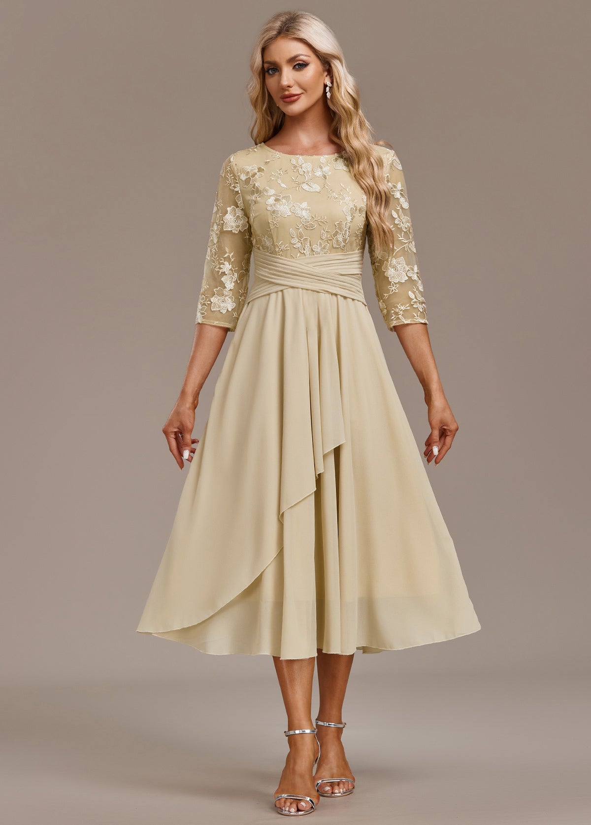 Elegant Floral Cap Sleeve Round Neck Dress