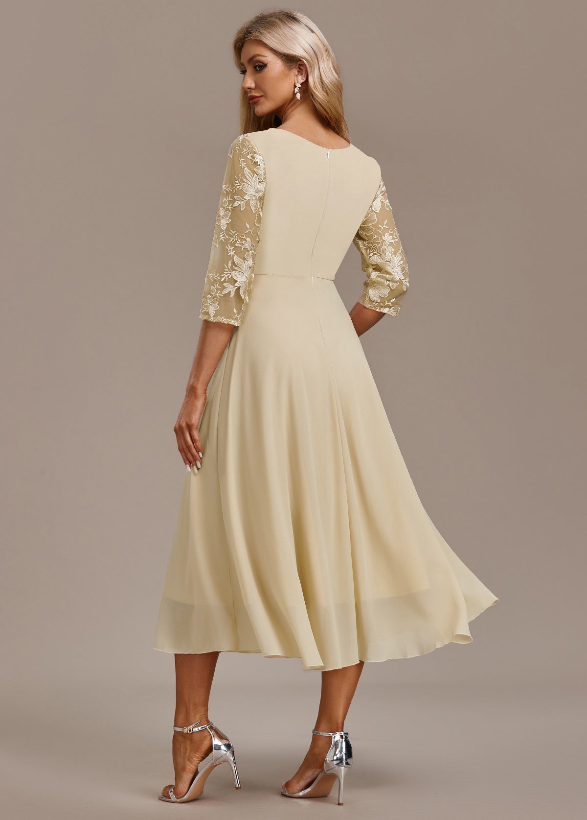 Elegant Floral Cap Sleeve Round Neck Dress
