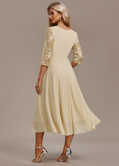 Elegant Floral Cap Sleeve Round Neck Dress