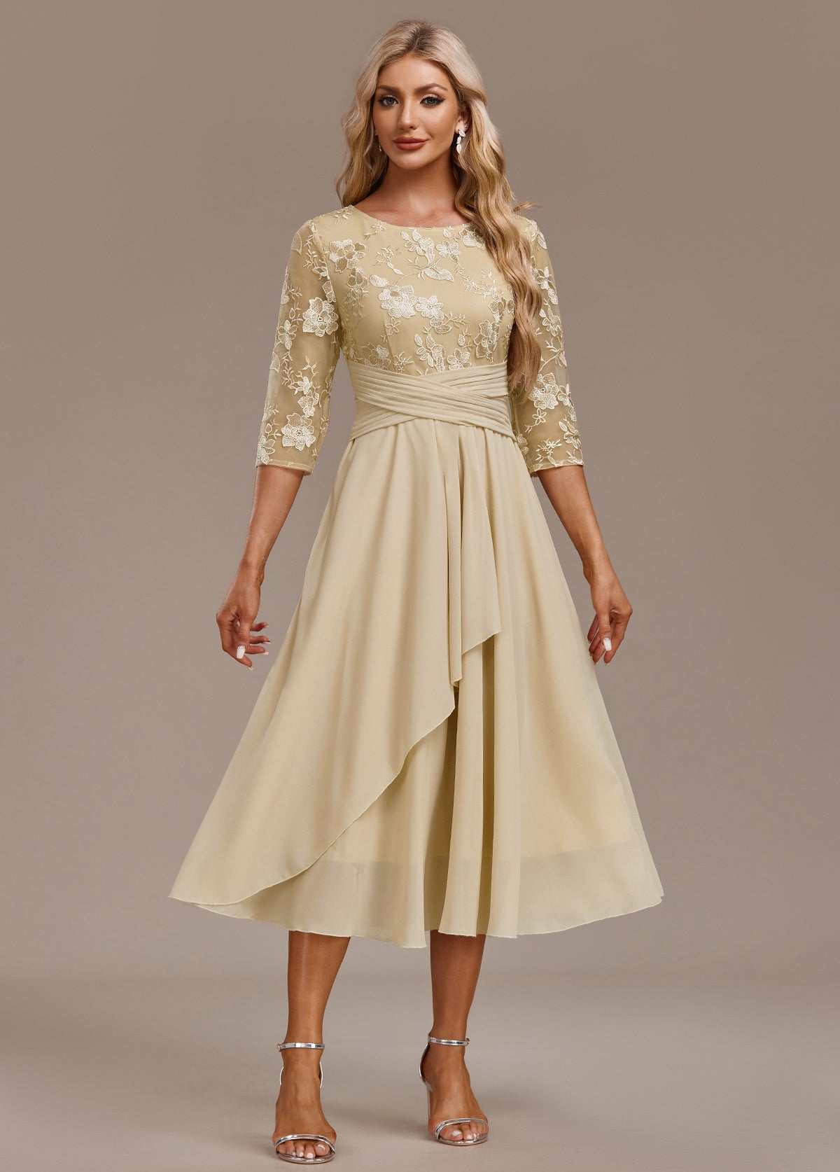 Elegant Floral Cap Sleeve Round Neck Dress