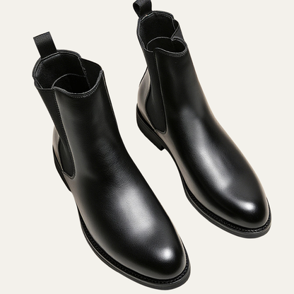 Men's Genuine Leather Slip On Ankle Boots with Stretch Sides