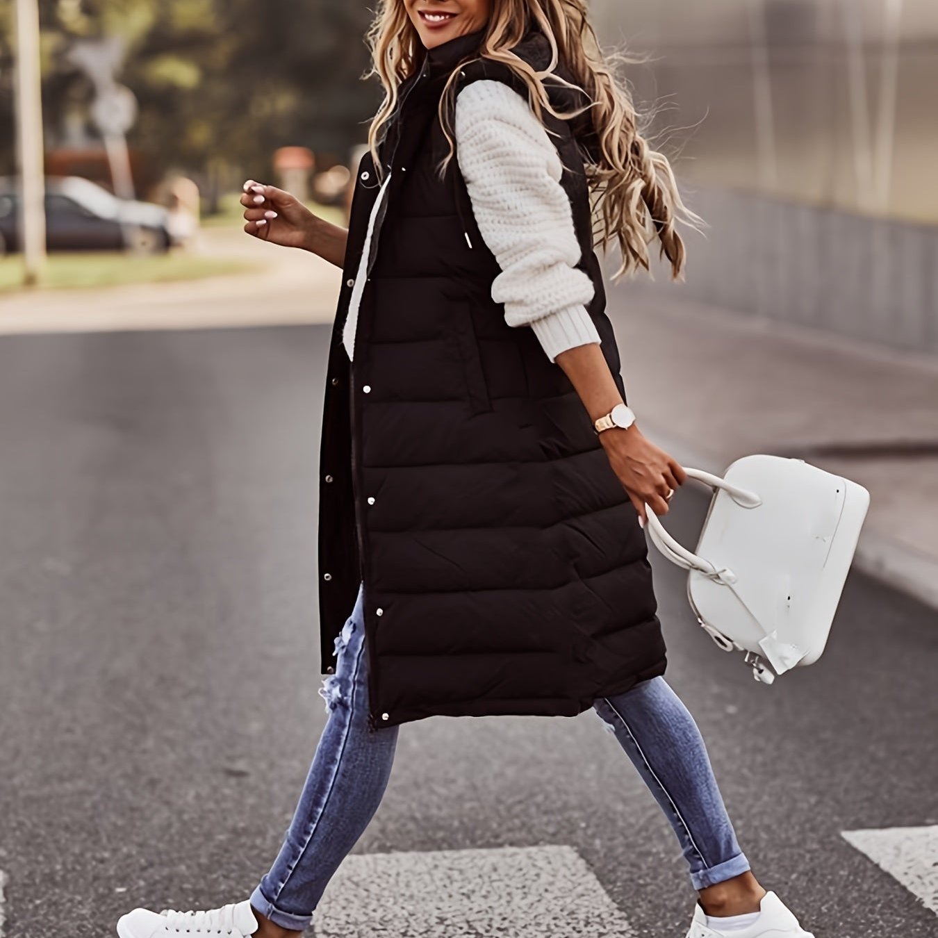 Warm Women's Padded Down Vest with Zip Front