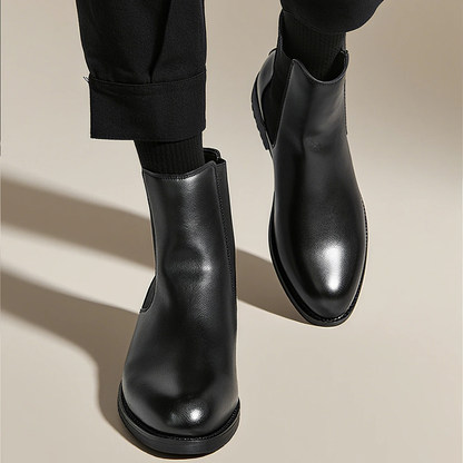 Men's Genuine Leather Slip On Ankle Boots with Stretch Sides