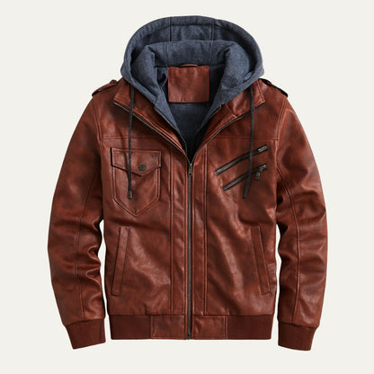 Men's Classic Faux Leather Bomber Jacket
